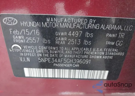 2016 Hyundai Sonata Sport из США, поврежденный, VIN 5NPE34AF5GH396091